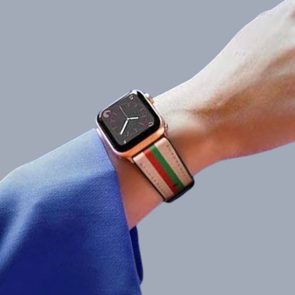 Leather Apple Watch Band – Red/Green Stripe – Fits 38–45mm - Picture 3 of 7